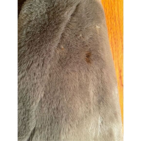 Vintage Woolrich Plush Gray Hooded Tumblewood Leaves Faux Fur Jacket Coat Sz M - Picture 6 of 10